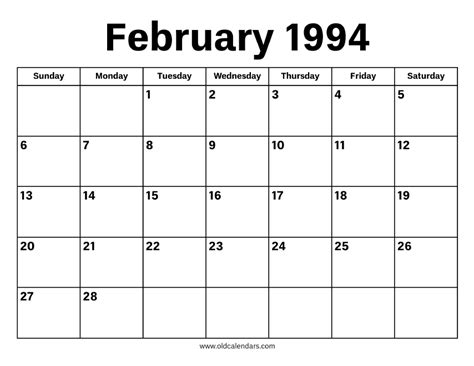February 1994 Calendar